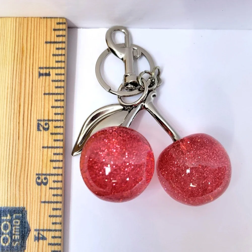 Keychain Bag Charm Glitter Resin Cherry Pink Women Coquette Y2K Girly Kawaii